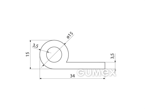 "P" Silikonprofil mit Loch, 34x15/3,5mm, 50°ShA, -60°C/+180°C, transparent, 